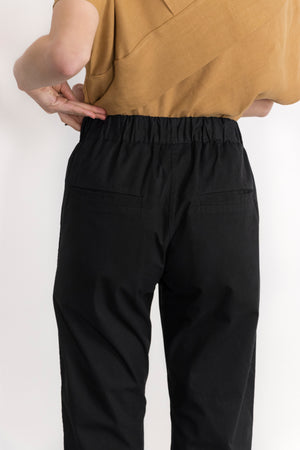 Detail of Simple by Trista Slim-Fit Cotton Twill Drawstring Pants in Black