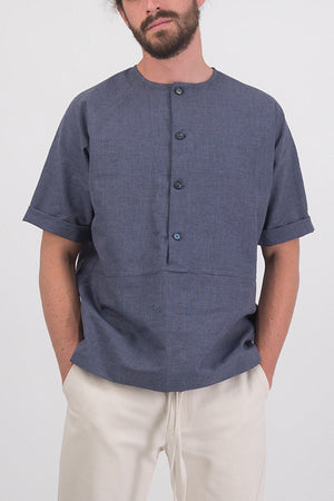 Mendelevium Linen-Blend Button-Down Short Sleeved T-Shirt