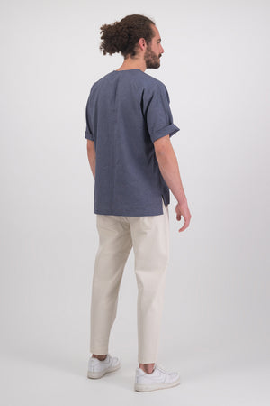 Mendelevium Linen-Blend Button-Down Short Sleeved T-Shirt