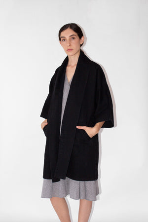 Pollux Black Denim Open Kimono Coat