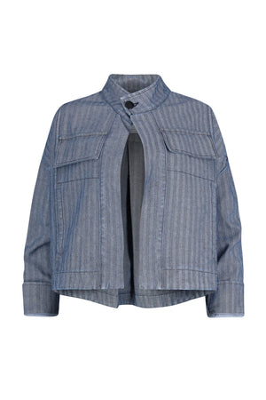 Lianne Washed Herringbone Denim Multi Pocket Cropped Jacket