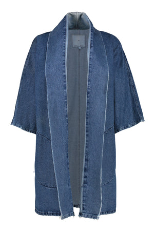 Pollux Distressed Denim Open Kimono Coat