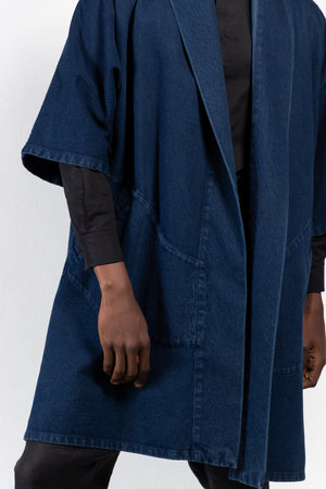 Pollux Dyed Denim Open Kimono Coat