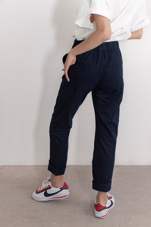 Simple by Trista Slim-Fit Cotton Twill Drawstring Pants in Navy Blue