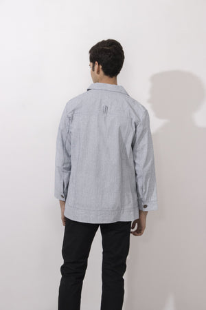 Back of Simple by Trista menswear coated denim jacket