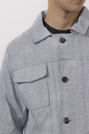 Detail of Simple by Trista menswear coated denim jacket