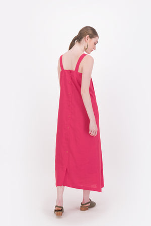 Theta Long Ramie Dress with Button Down Back